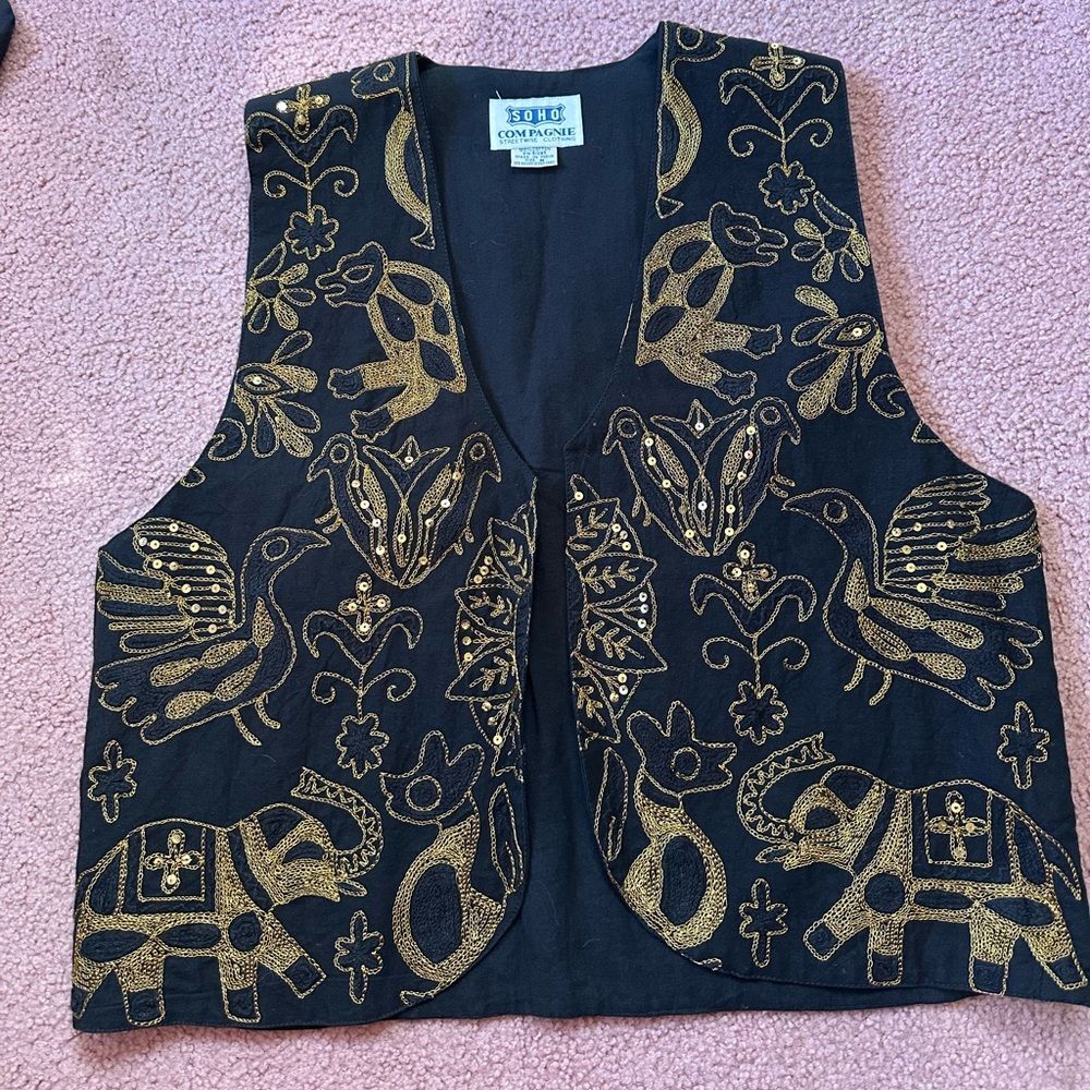 Like New Vintage Black and Gold Embroidered Vest Made in India 100% cotton